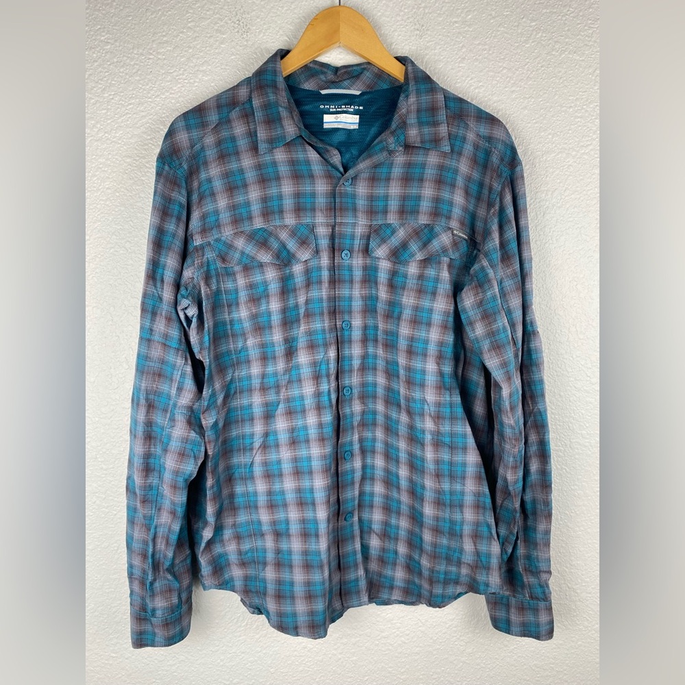 Columbia sportswear Omni shade sun protection men’s long sleeve plaid shirt M - Picture 3 of 13
